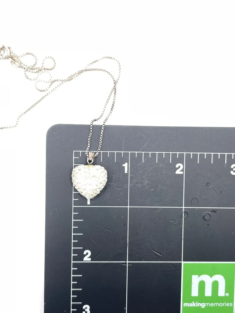 Sterling Silver Pave Rhinestone Puffy Heart Pendant Necklace